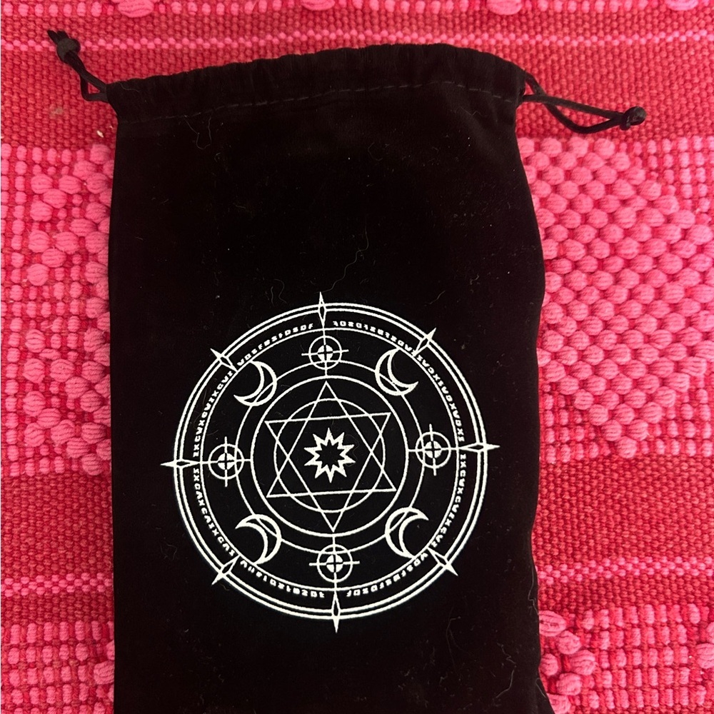 Tarot storage Black Drawstring Pouch with White Geometric Design
